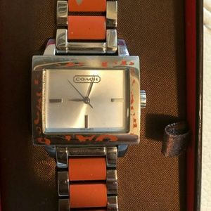 Authentic Coach Orange/Silver Monogram Watch